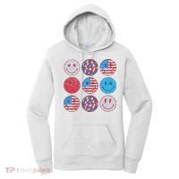 Happy 4th Of July Groovy Smile Face Red White Blue Usa Flag Women's Hoodie thumb 0