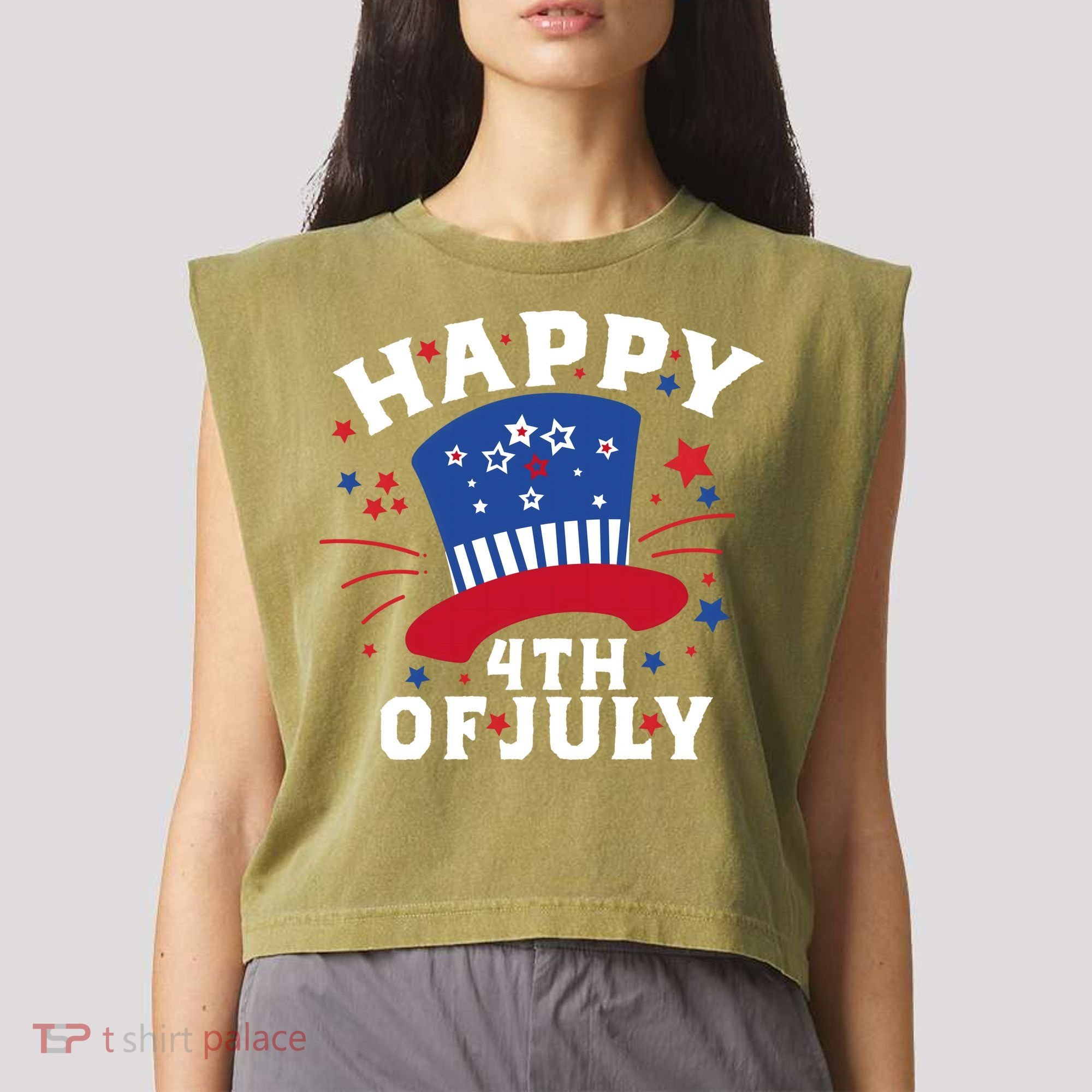 Happy 4th Of July Festive Celebration Garment-Dyed Women's Muscle Tee