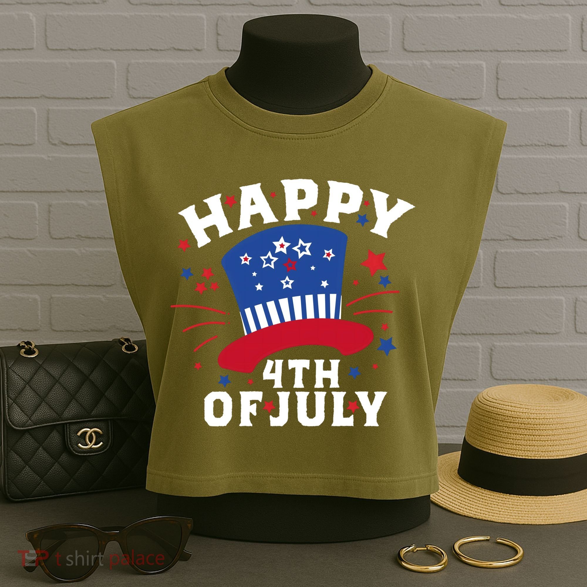 Happy 4th Of July Festive Celebration Garment-Dyed Women's Muscle Tee