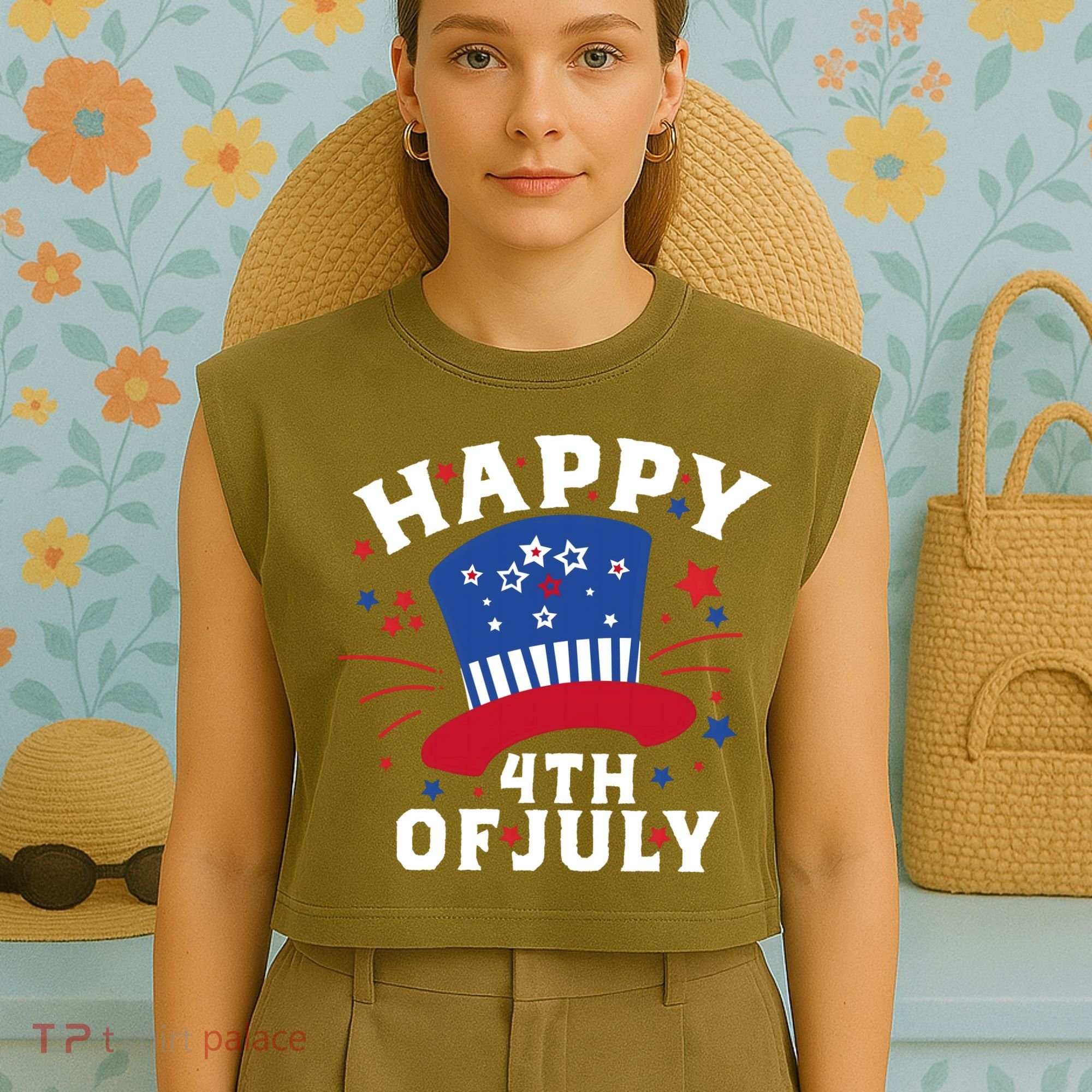 Happy 4th Of July Festive Celebration Garment-Dyed Women's Muscle Tee