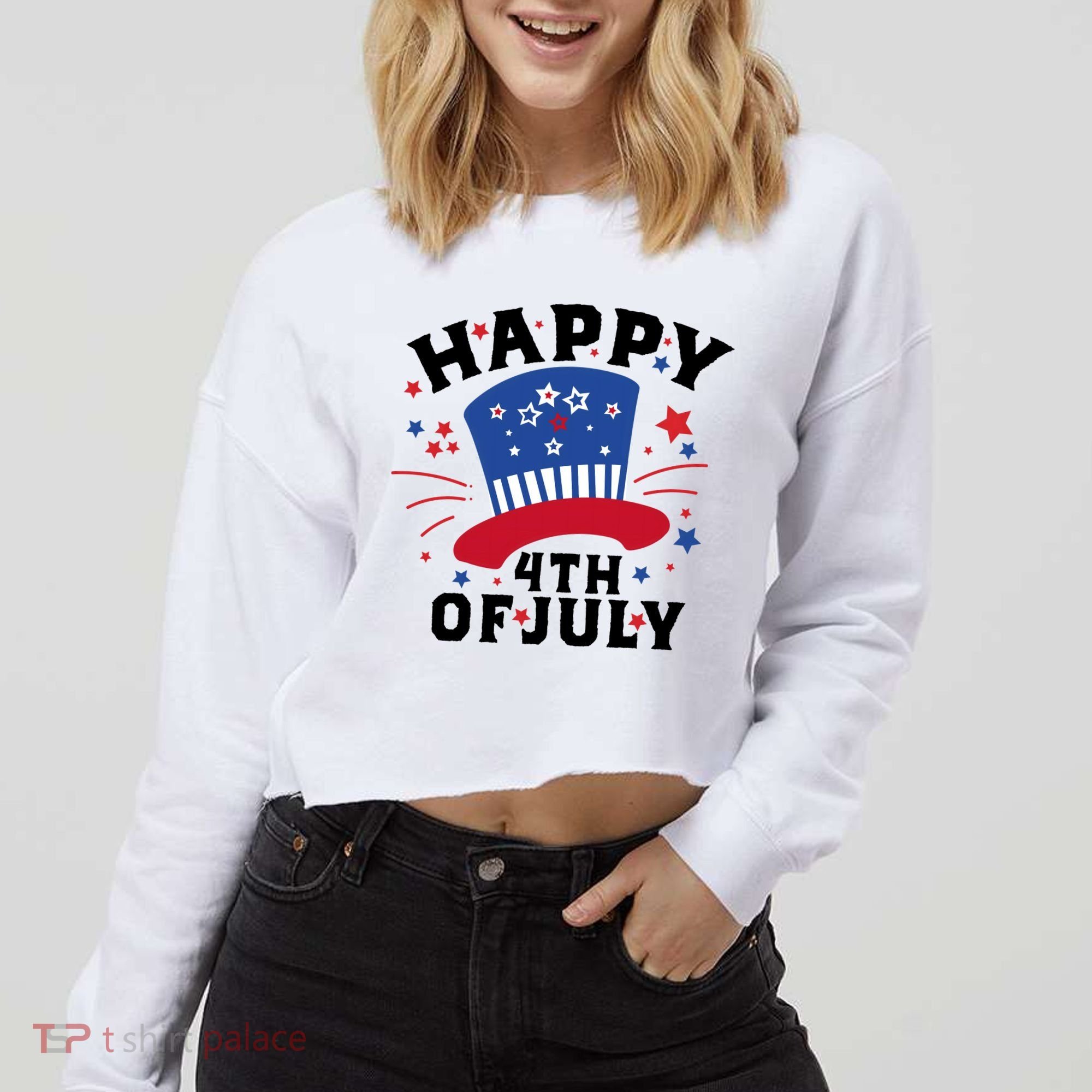 Happy 4th Of July Festive Celebration Cropped Pullover Crew
