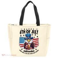 Happy 4th Of July Stars Stripes Usa Bald Eagle Beer Drinking Tote Bag thumb 0