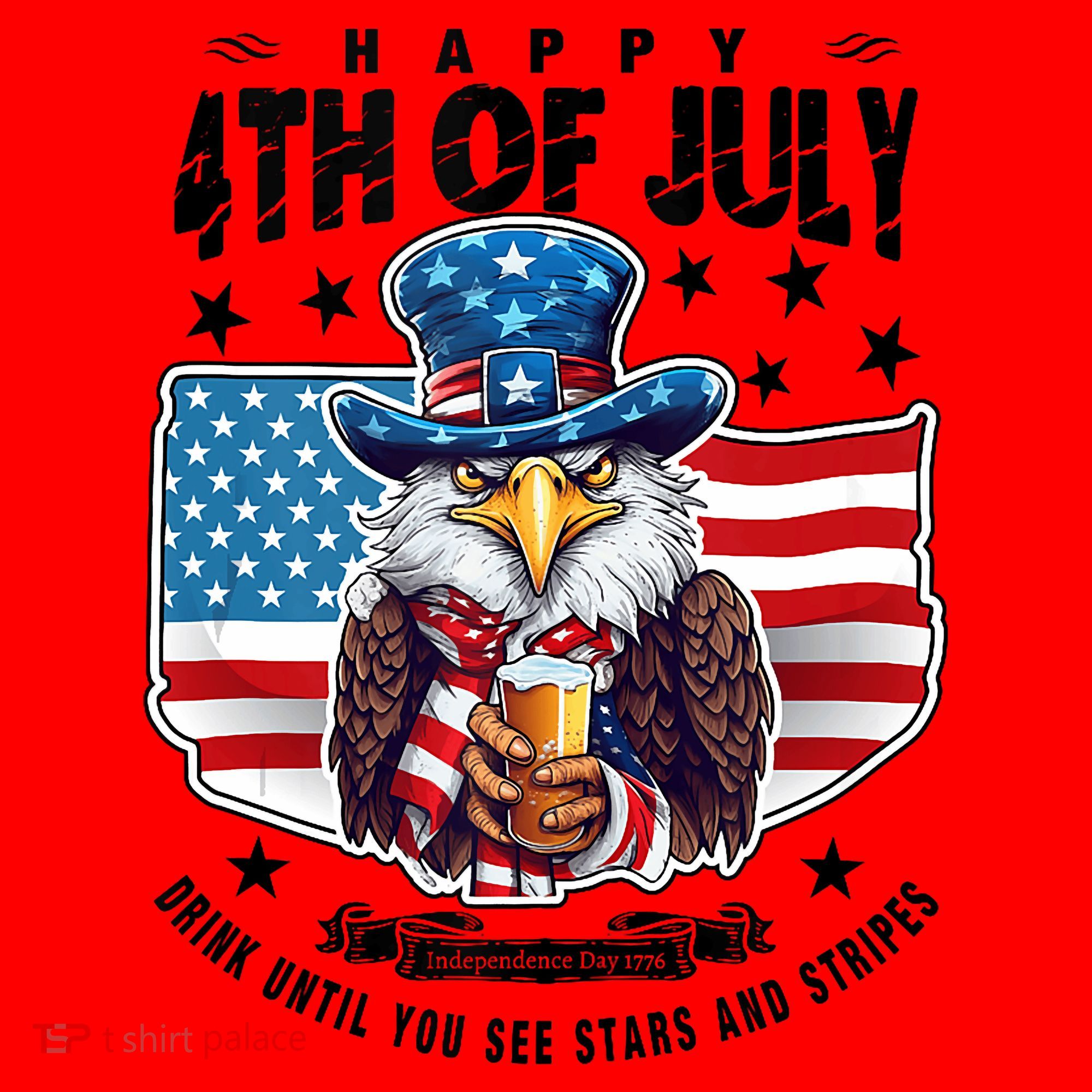 Happy 4th Of July Stars Stripes Usa Bald Eagle Beer Drinking Santa Hat