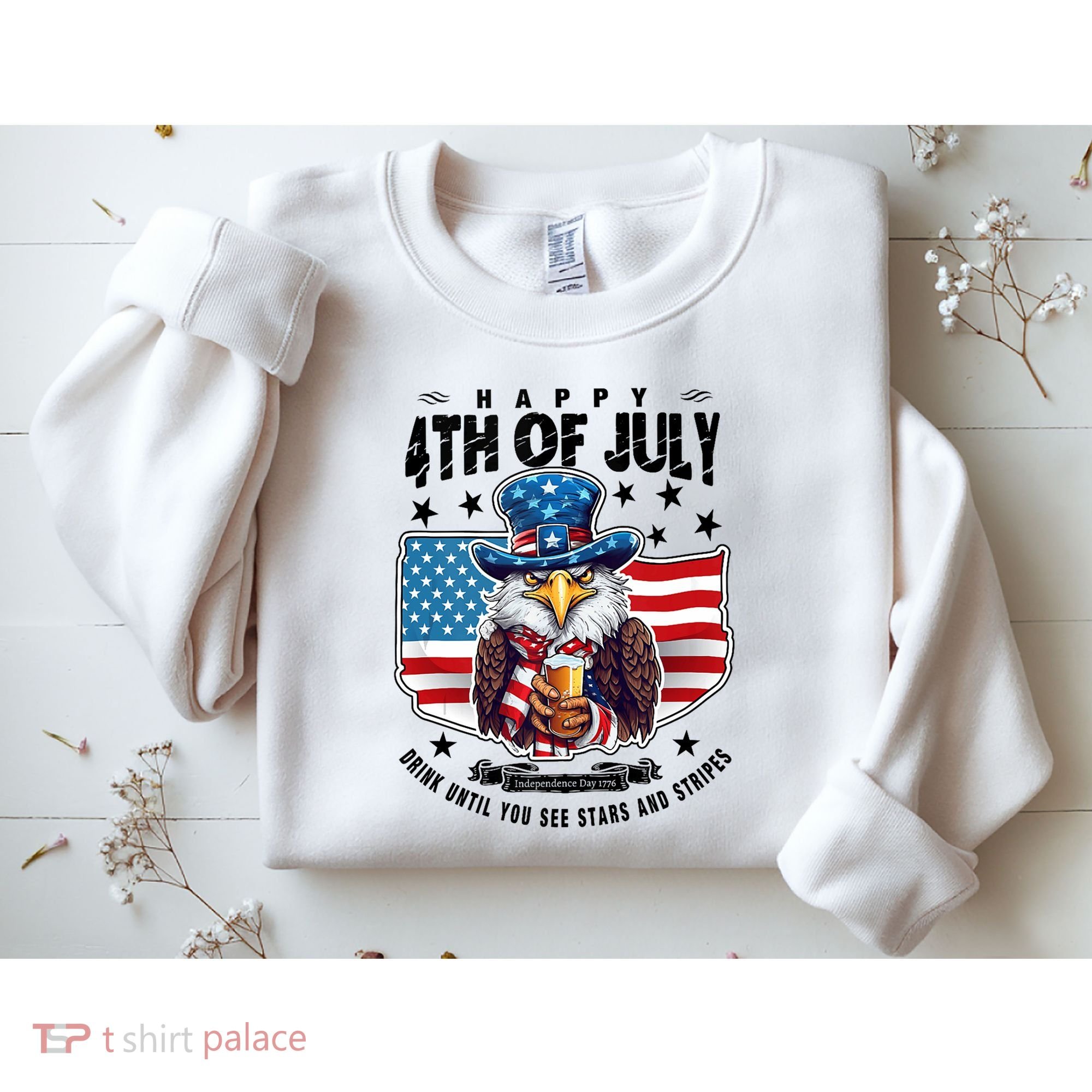 Happy 4th Of July Stars Stripes Usa Bald Eagle Beer Drinking Sweatshirt