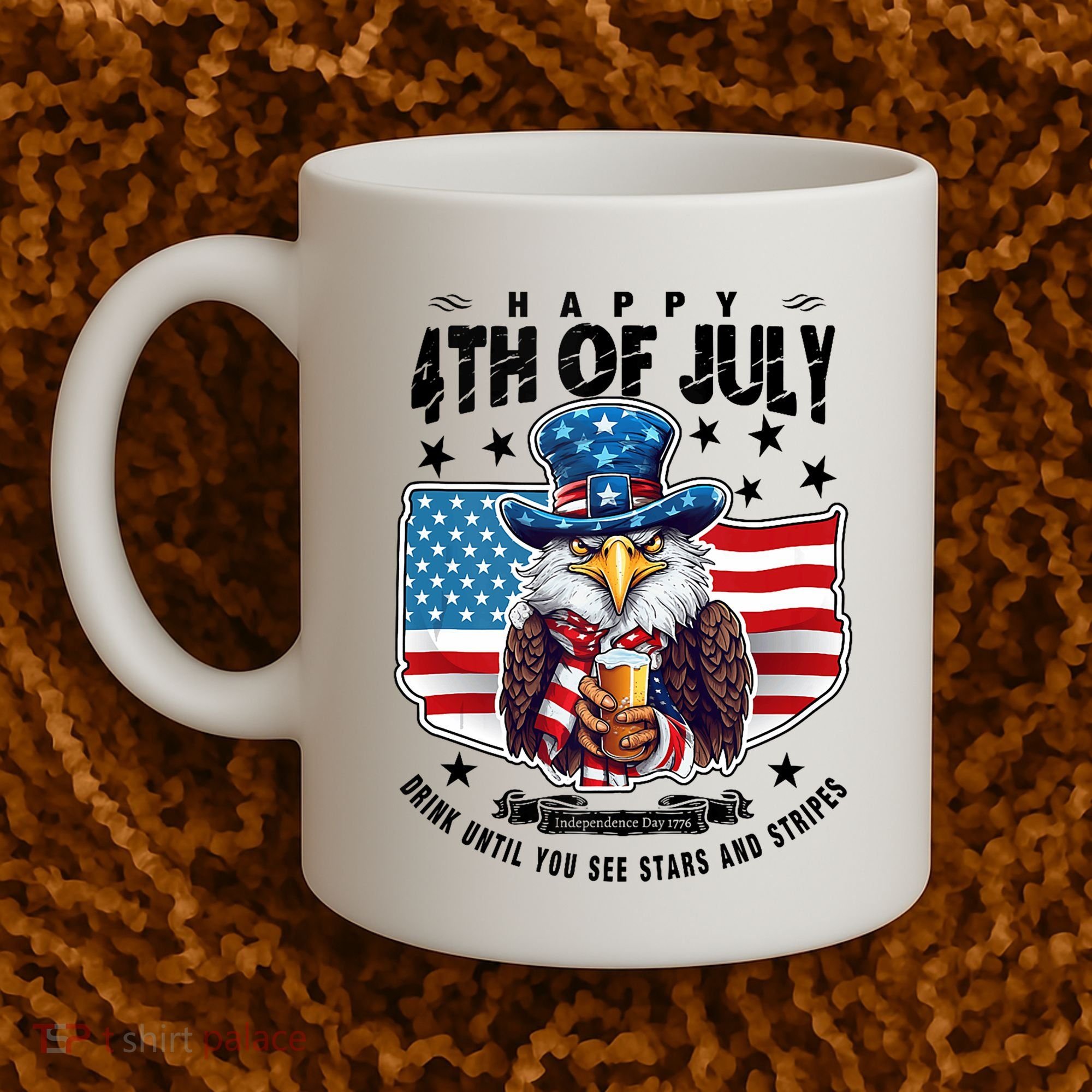 Happy 4th Of July Stars Stripes Usa Bald Eagle Beer Drinking Coffee Mug