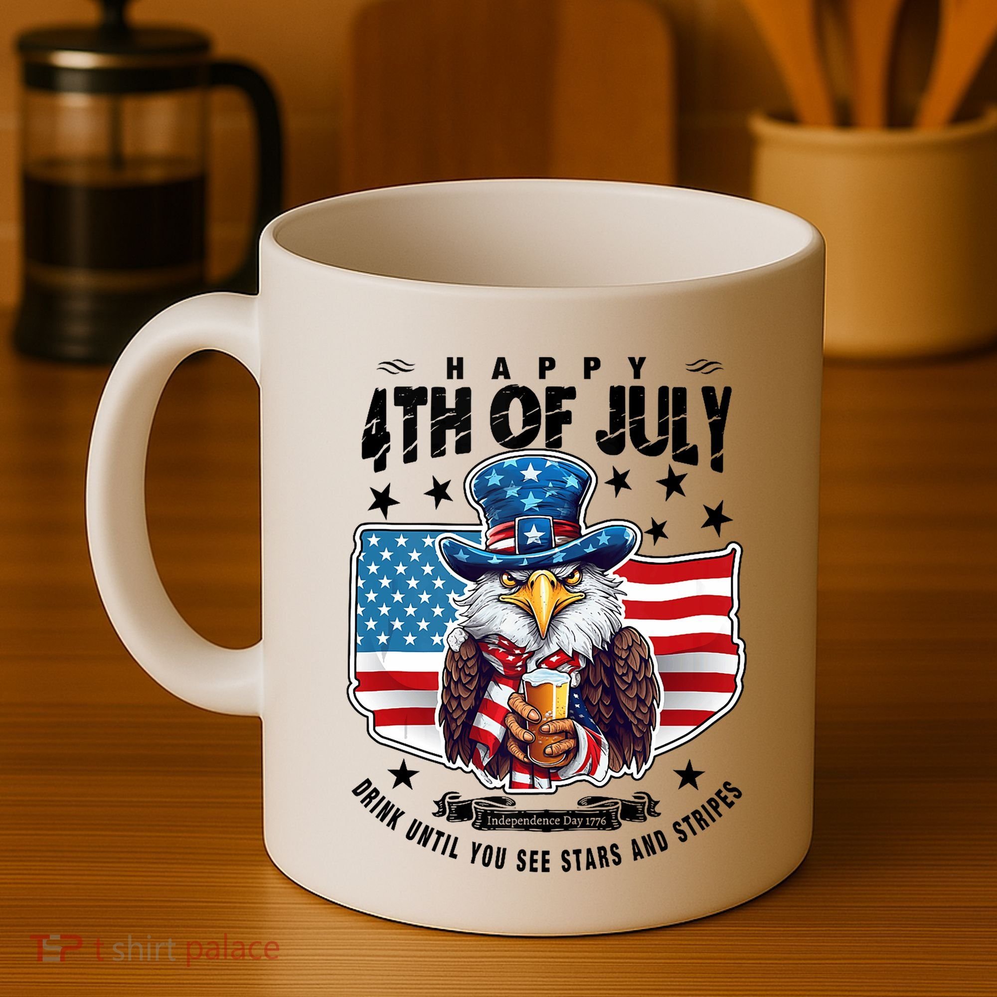 Happy 4th Of July Stars Stripes Usa Bald Eagle Beer Drinking Coffee Mug