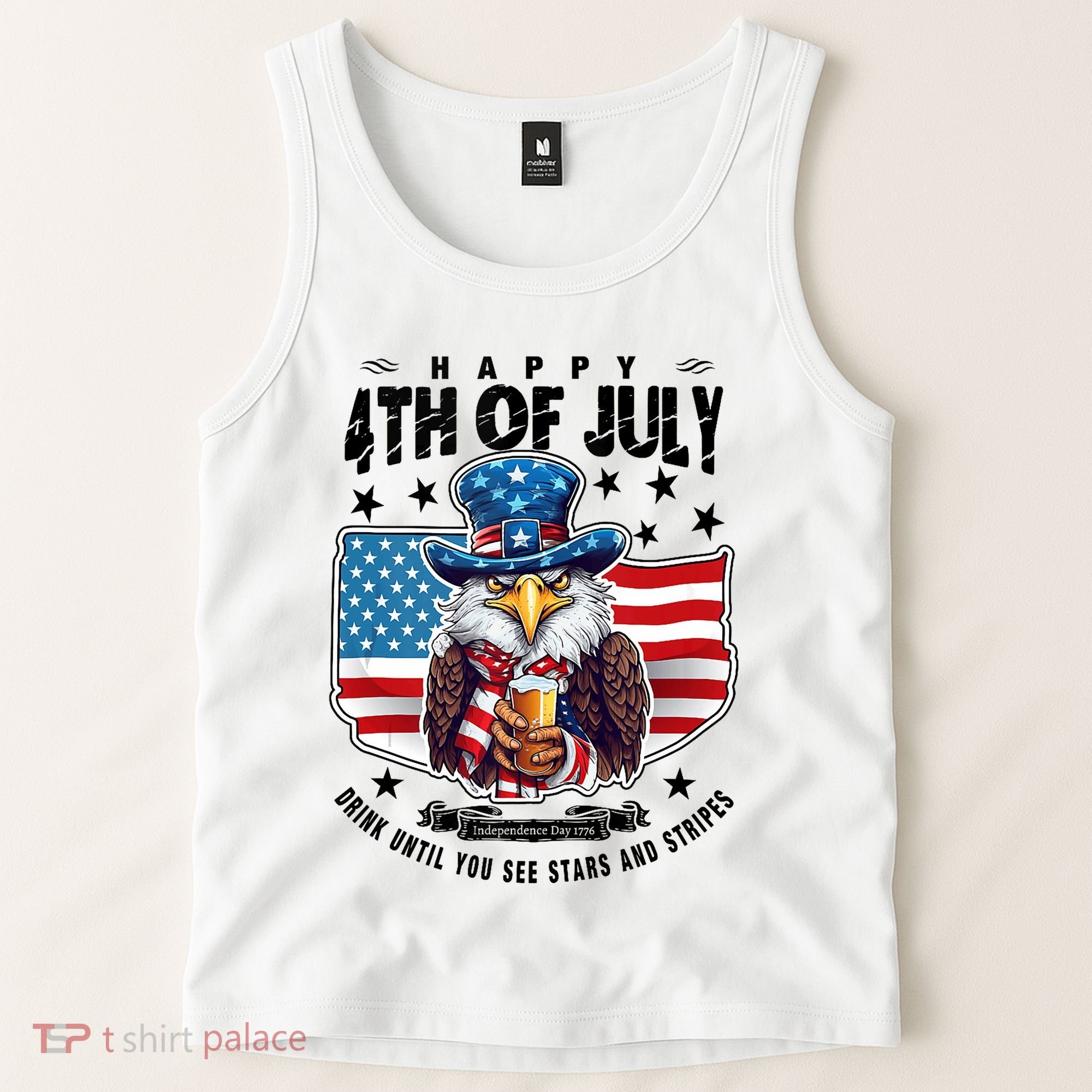 Happy 4th Of July Stars Stripes Usa Bald Eagle Beer Drinking Tank Top