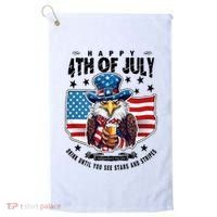 Happy 4th Of July Stars Stripes Usa Bald Eagle Beer Drinking Golf Towel thumb 0