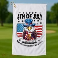 Happy 4th Of July Stars Stripes Usa Bald Eagle Beer Drinking Golf Towel thumb 1