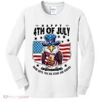 Happy 4th Of July Stars Stripes Usa Bald Eagle Beer Drinking Kids Long Sleeve Shirt thumb 0