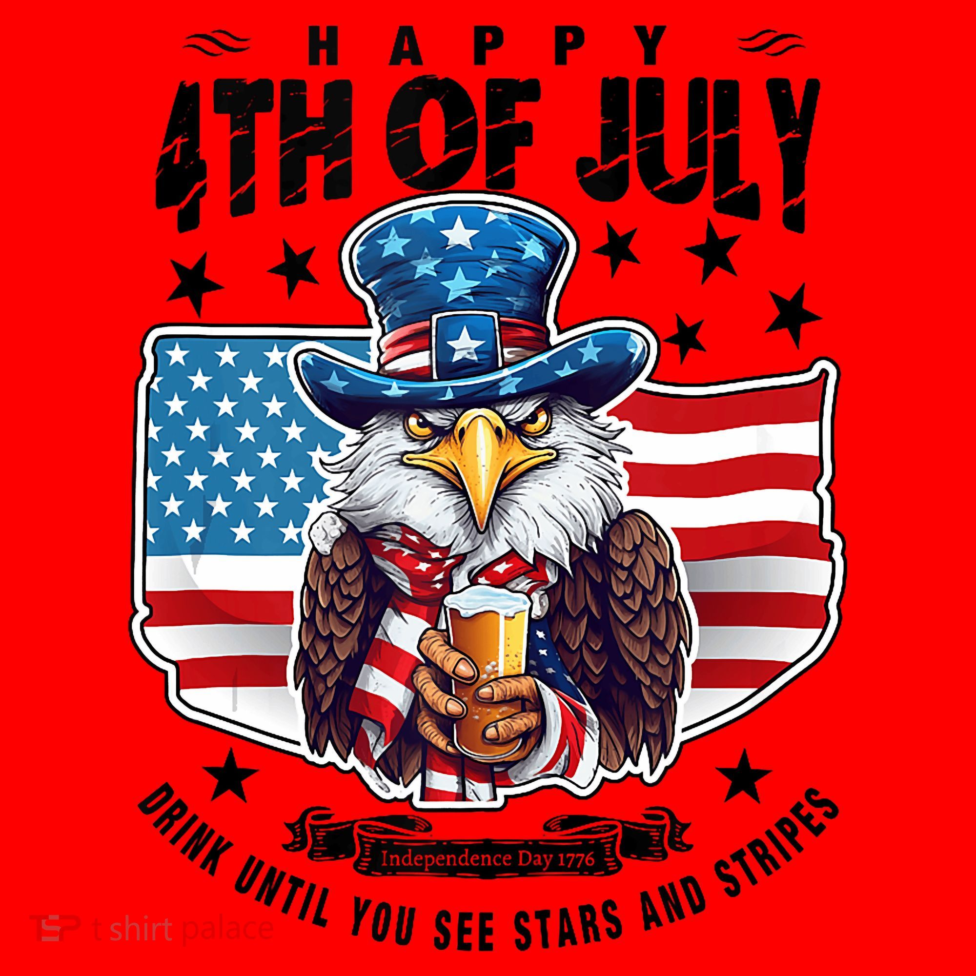 Happy 4th Of July Stars Stripes Usa Bald Eagle Beer Drinking Santa Hat