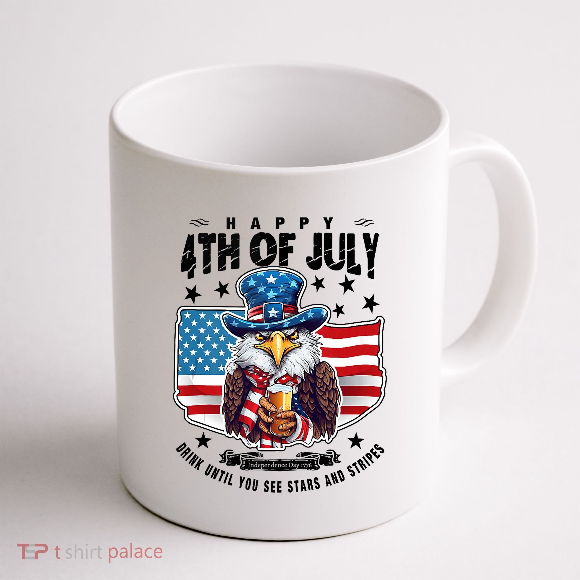 Happy 4th Of July Stars Stripes Usa Bald Eagle Beer Drinking Coffee Mug