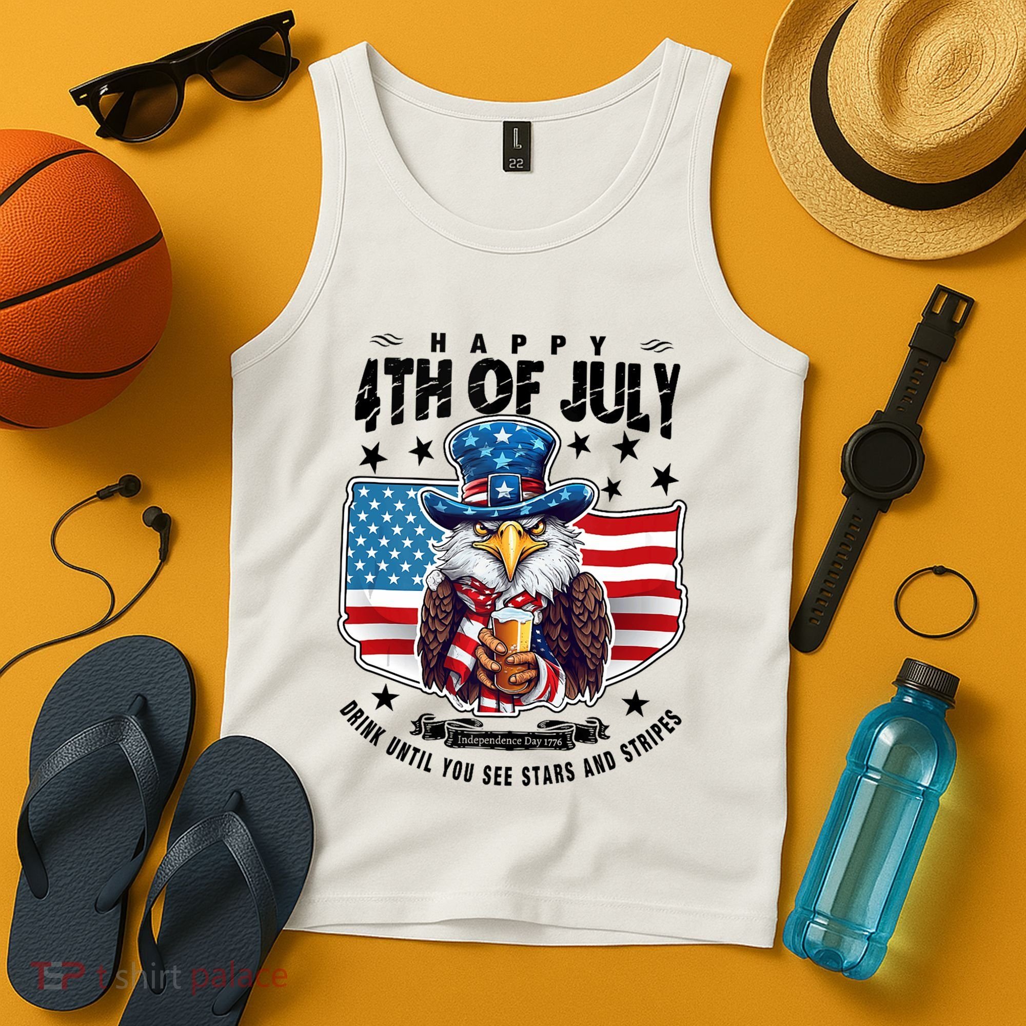 Happy 4th Of July Stars Stripes Usa Bald Eagle Beer Drinking Tank Top