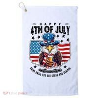 Happy 4th Of July Stars Stripes Usa Bald Eagle Beer Drinking Golf Towel thumb 0