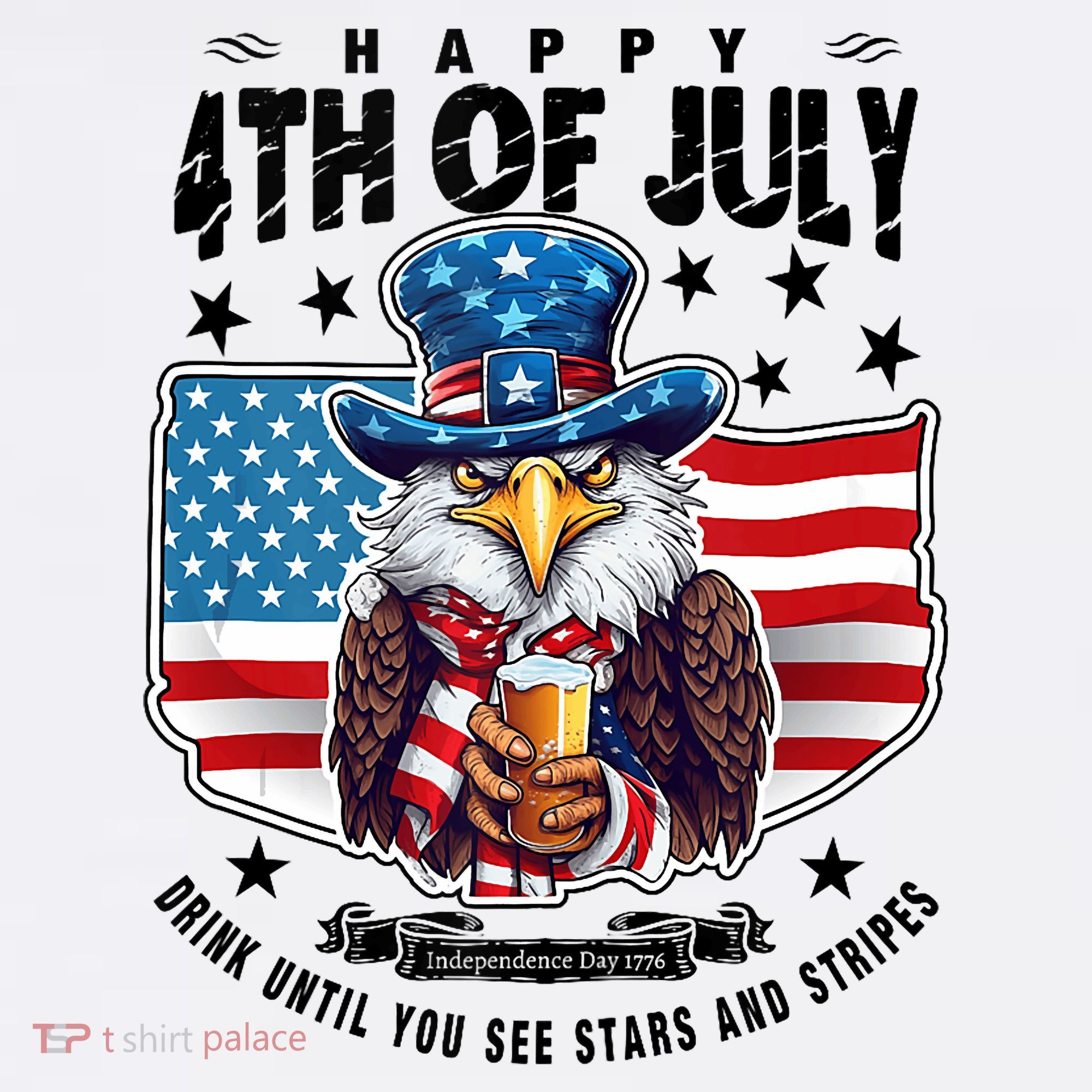Happy 4th Of July Stars Stripes Usa Bald Eagle Beer Drinking Golf Towel