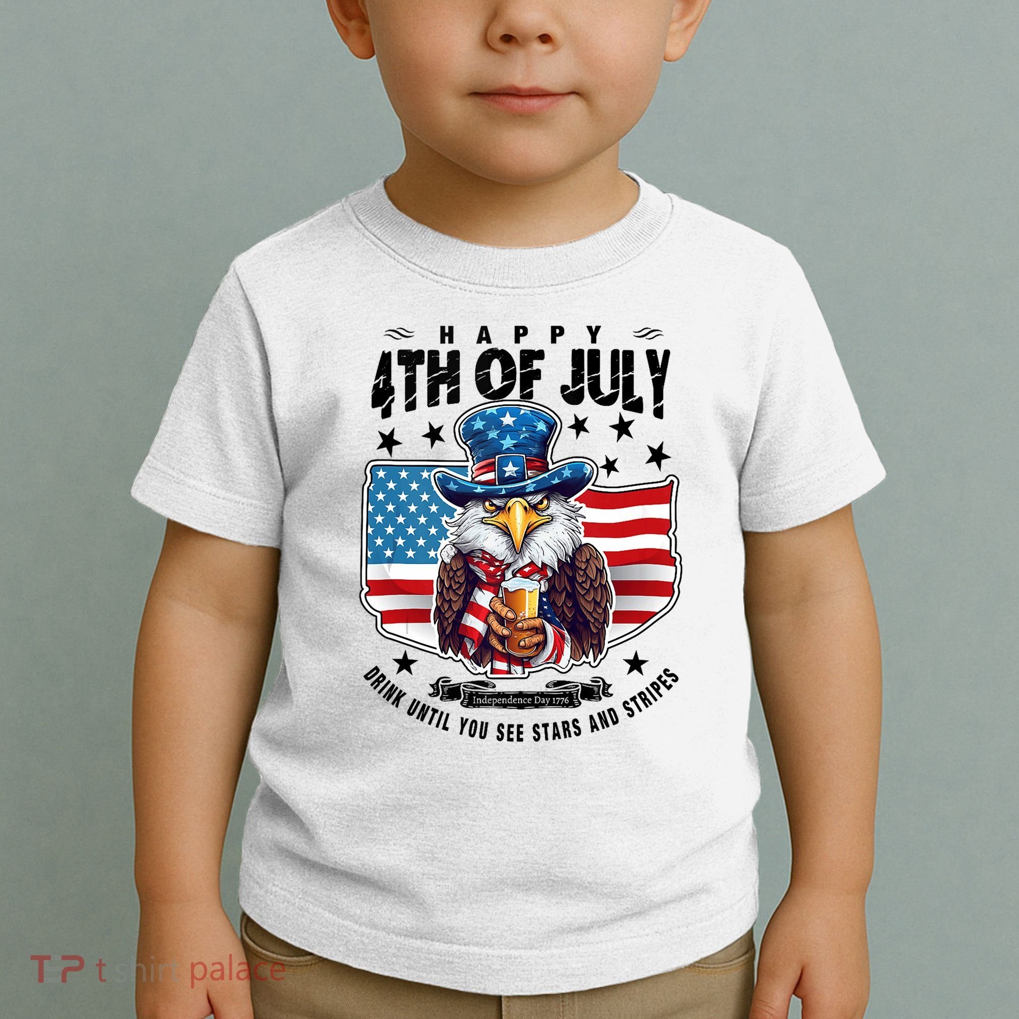 Happy 4th Of July Stars Stripes Usa Bald Eagle Beer Drinking Toddler T-Shirt
