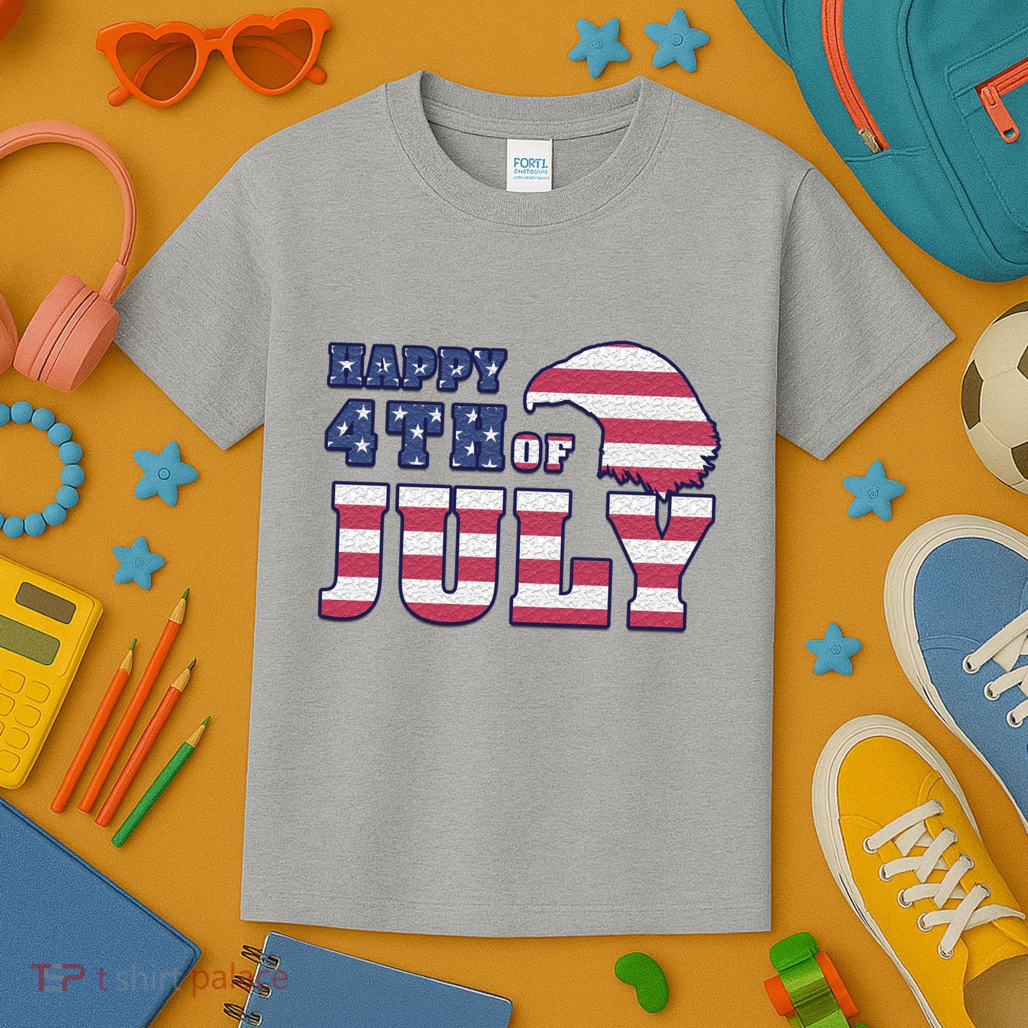 Happy 4th Of July Eagle American Kids T-Shirt