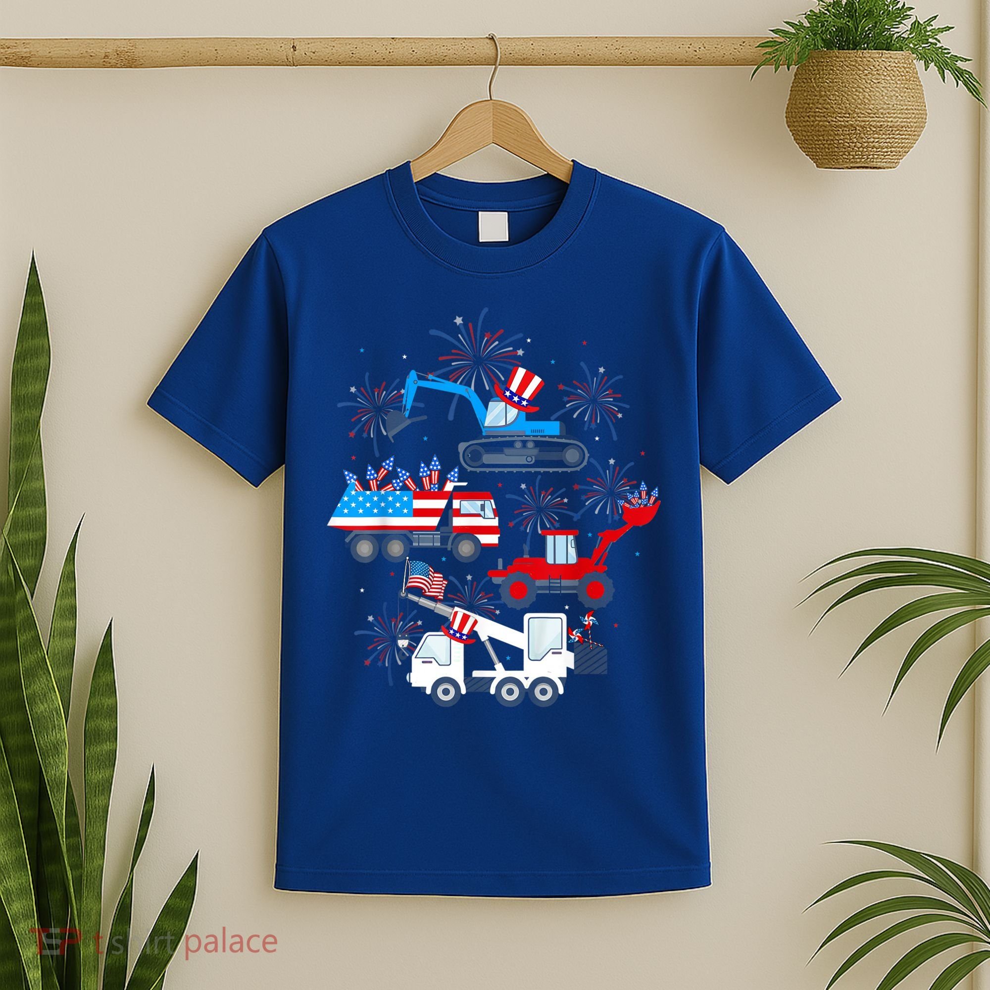Happy 4th Of July Crane Truck Construction Toddler Boys T-Shirt