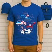 Happy 4th Of July Crane Truck Construction Toddler Boys T-Shirt thumb 6