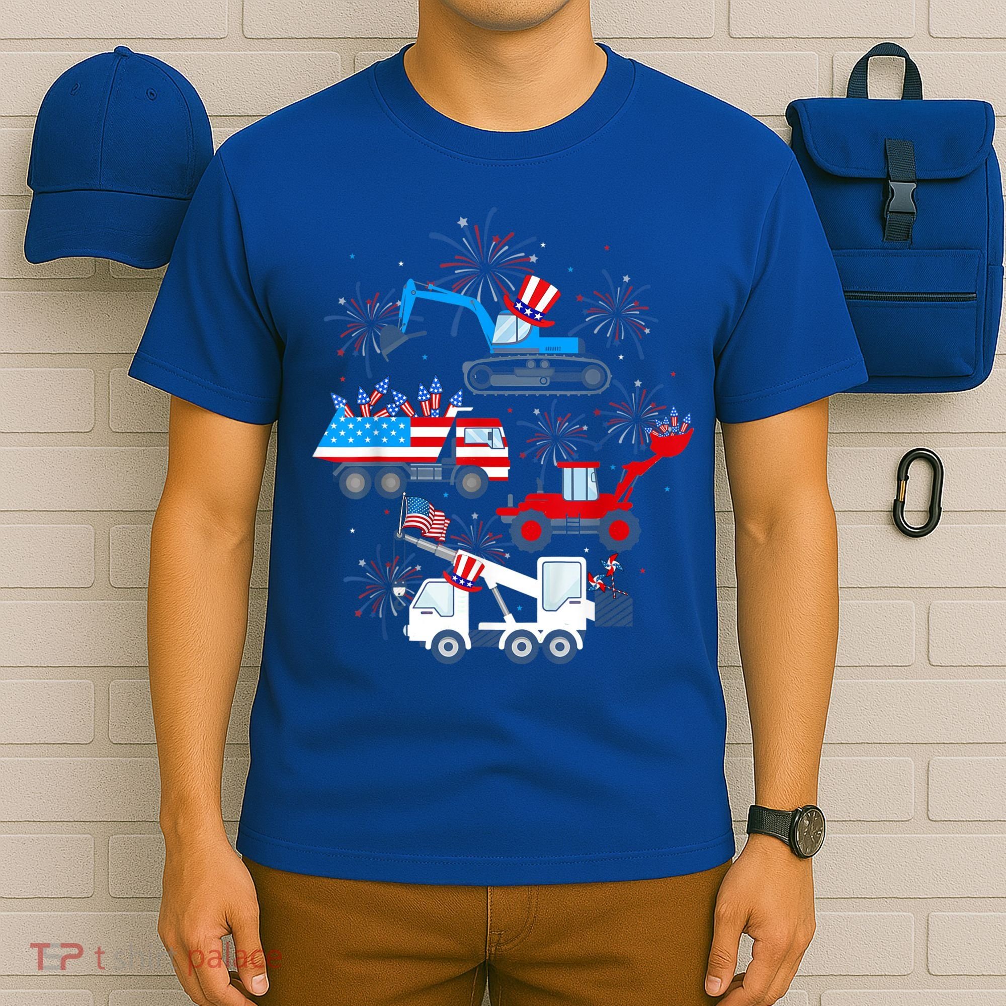 Happy 4th Of July Crane Truck Construction Toddler Boys T-Shirt