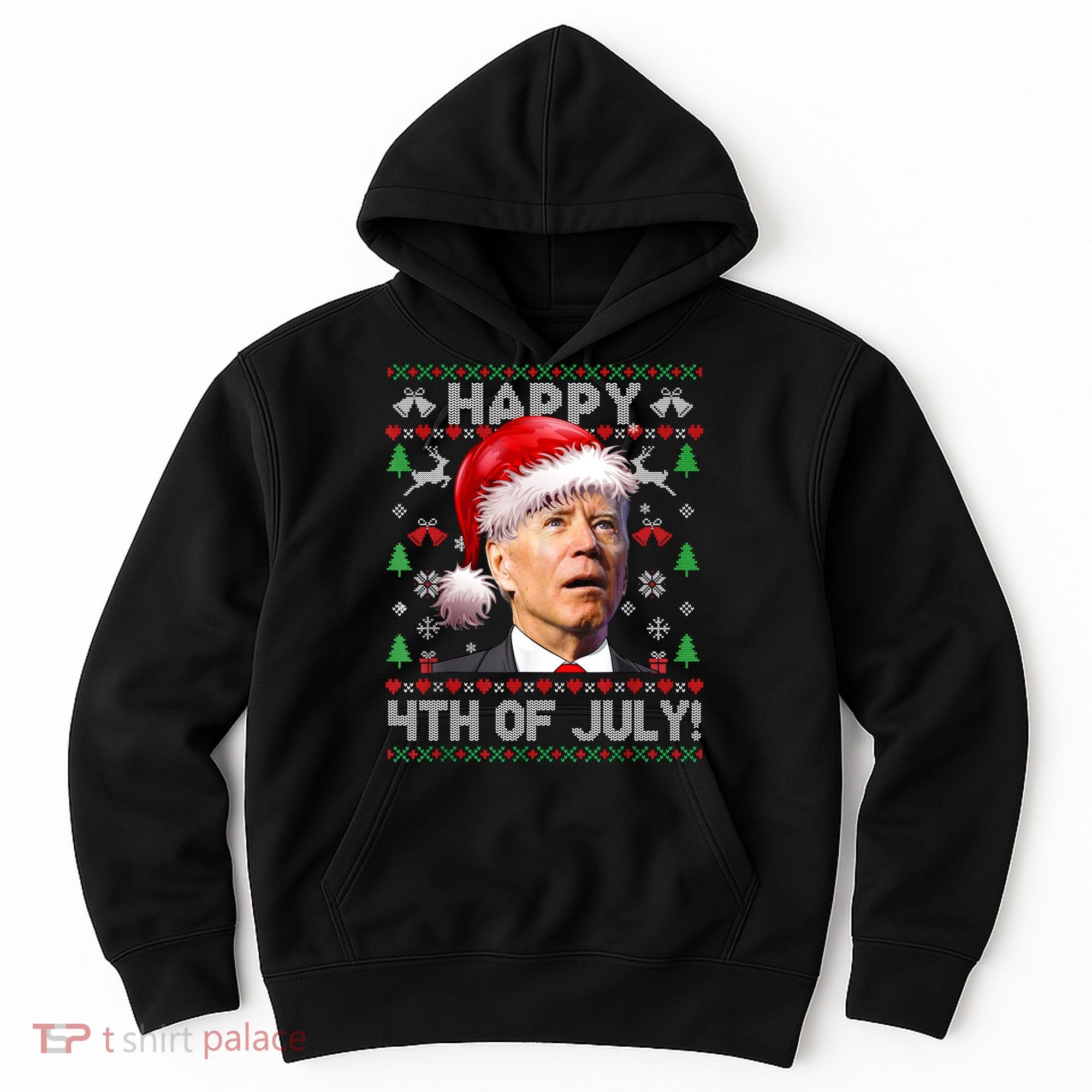 Happy 4th Of July Merry Santa Hat Biden Ugly Christmas Hoodie