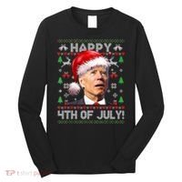 Happy 4th Of July Merry Santa Hat Biden Ugly Christmas Long Sleeve Shirt thumb 0