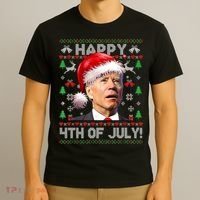 Happy 4th Of July Merry Santa Hat Biden Ugly Christmas T-Shirt thumb 3