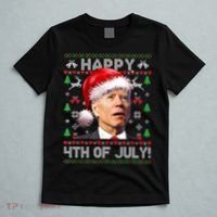 Happy 4th Of July Merry Santa Hat Biden Ugly Christmas T-Shirt thumb 5