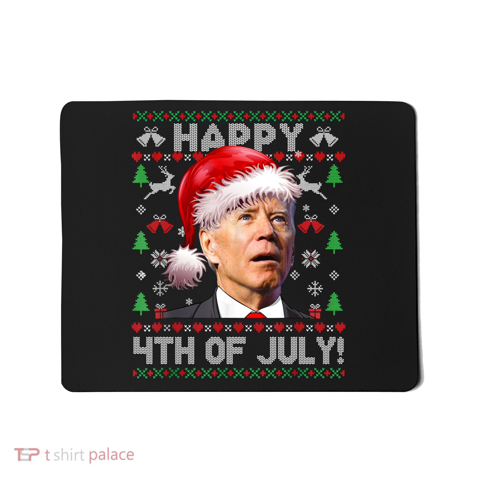 Happy 4th Of July Merry Santa Hat Biden Ugly Christmas Mousepad
