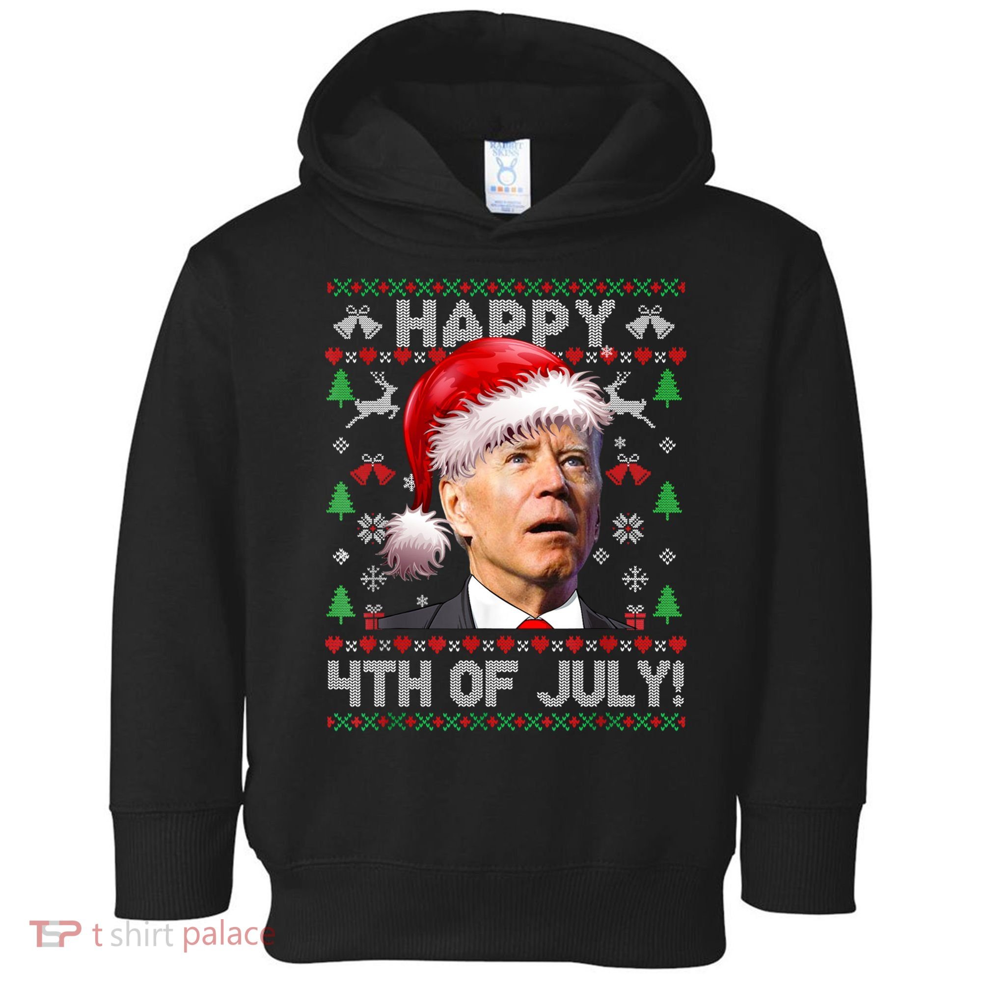 Happy 4th Of July Merry Santa Hat Biden Ugly Christmas Toddler Hoodie