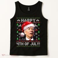 Happy 4th Of July Merry Santa Hat Biden Ugly Christmas Tank Top thumb 2