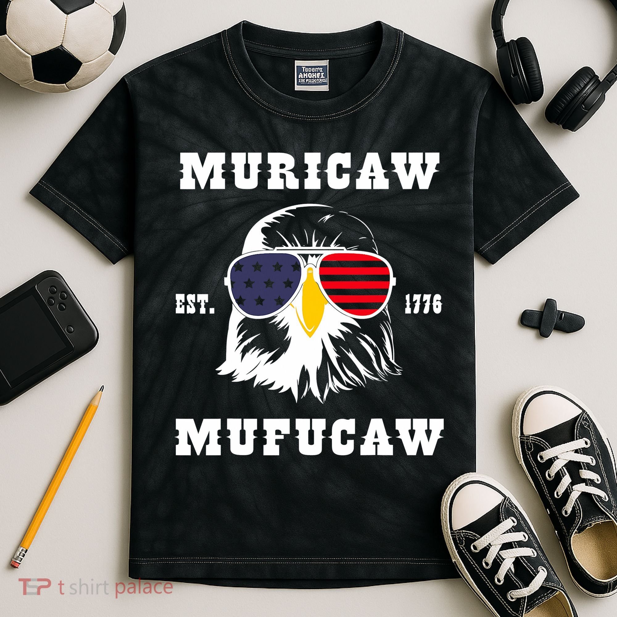 Happy 4th Of July Muricaw Mufucaw 1776 Kids Tie-Dye T-Shirt