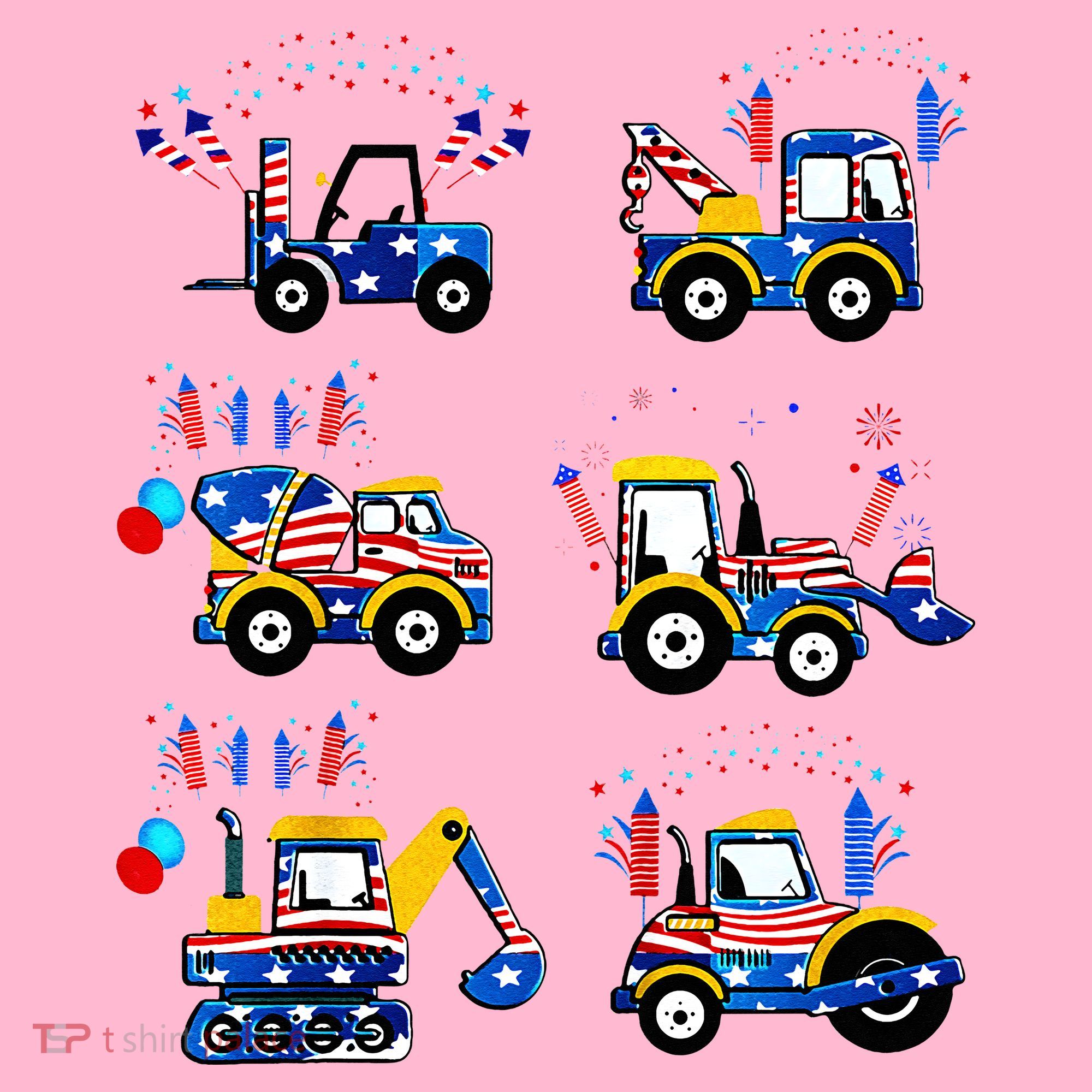 Happy 4th Of July Crane Truck Construction Coaster