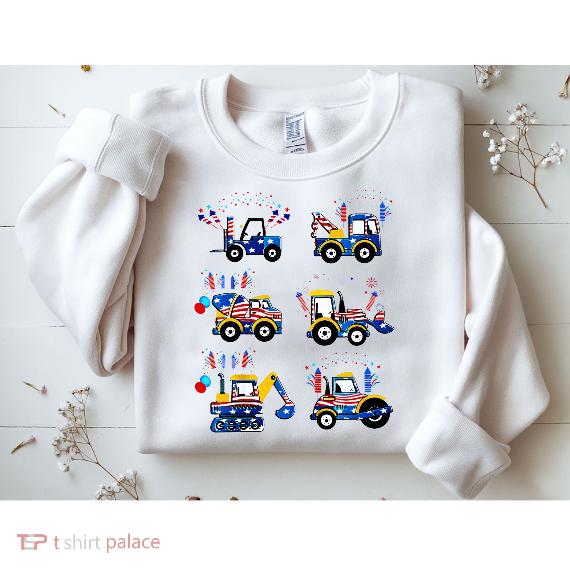 Happy 4th Of July Crane Truck Construction Sweatshirt