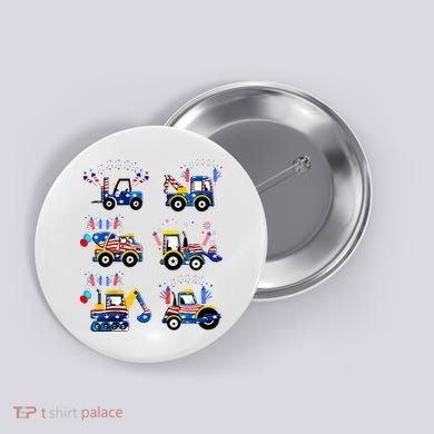 Happy 4th Of July Crane Truck Construction Button