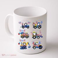 Happy 4th Of July Crane Truck Construction Coffee Mug thumb 0