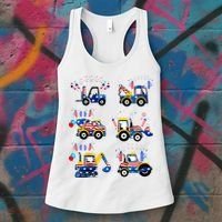 Happy 4th Of July Crane Truck Construction Women's Tank Top thumb 3