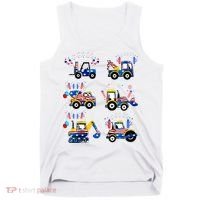 Happy 4th Of July Crane Truck Construction Tank Top thumb 0