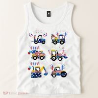 Happy 4th Of July Crane Truck Construction Tank Top thumb 2