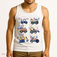 Happy 4th Of July Crane Truck Construction Tank Top thumb 3