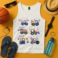 Happy 4th Of July Crane Truck Construction Tank Top thumb 4