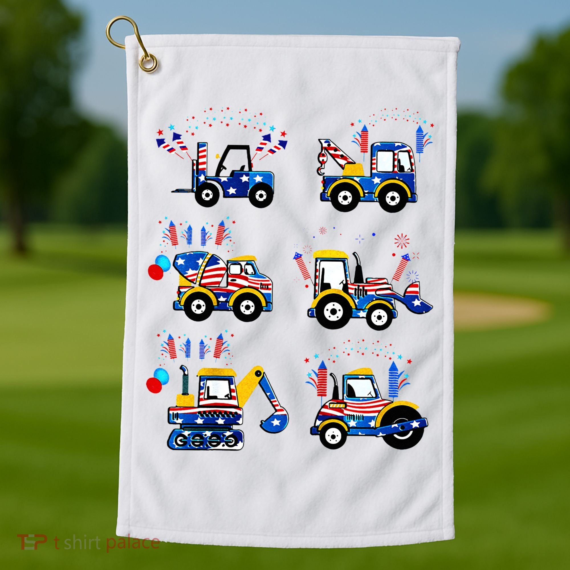 Happy 4th Of July Crane Truck Construction Golf Towel