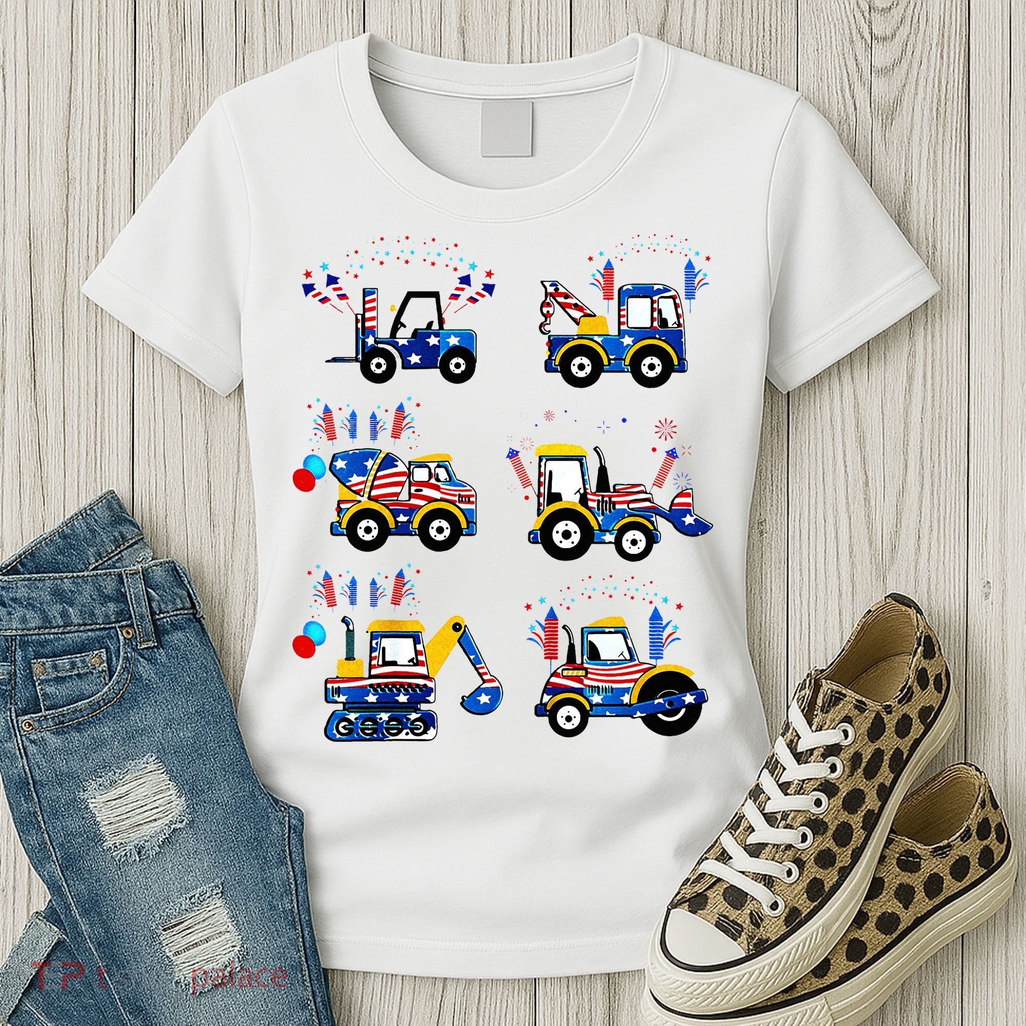 Happy 4th Of July Crane Truck Construction Women's T-Shirt