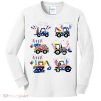 Happy 4th Of July Crane Truck Construction Kids Long Sleeve Shirt thumb 0