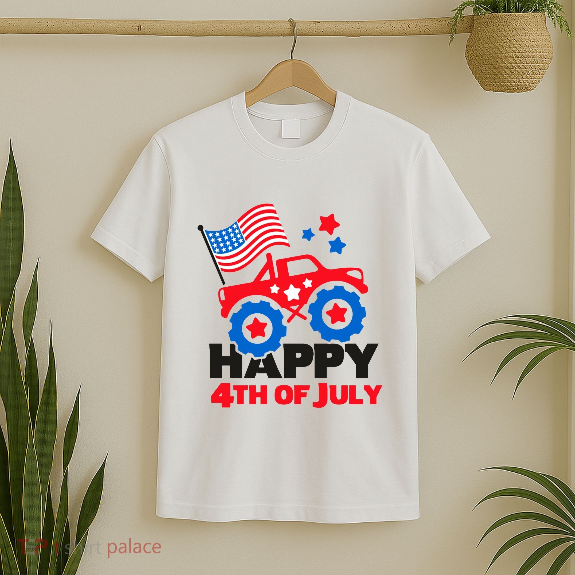 Happy 4th Of July Monster Truck American Flag T-Shirt