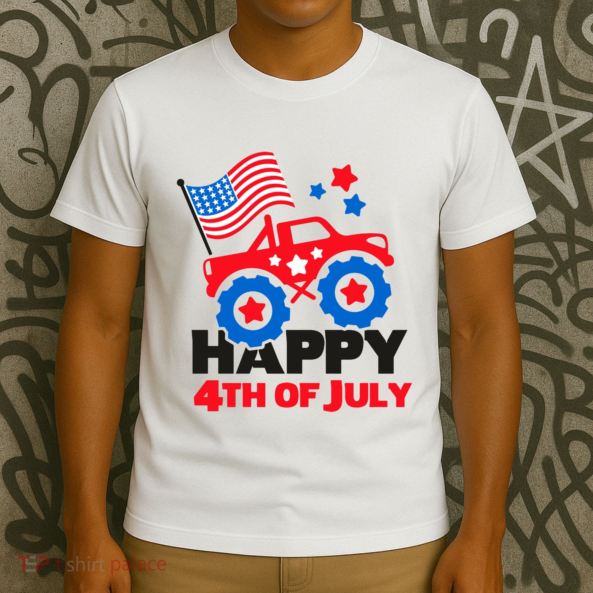 Happy 4th Of July Monster Truck American Flag T-Shirt