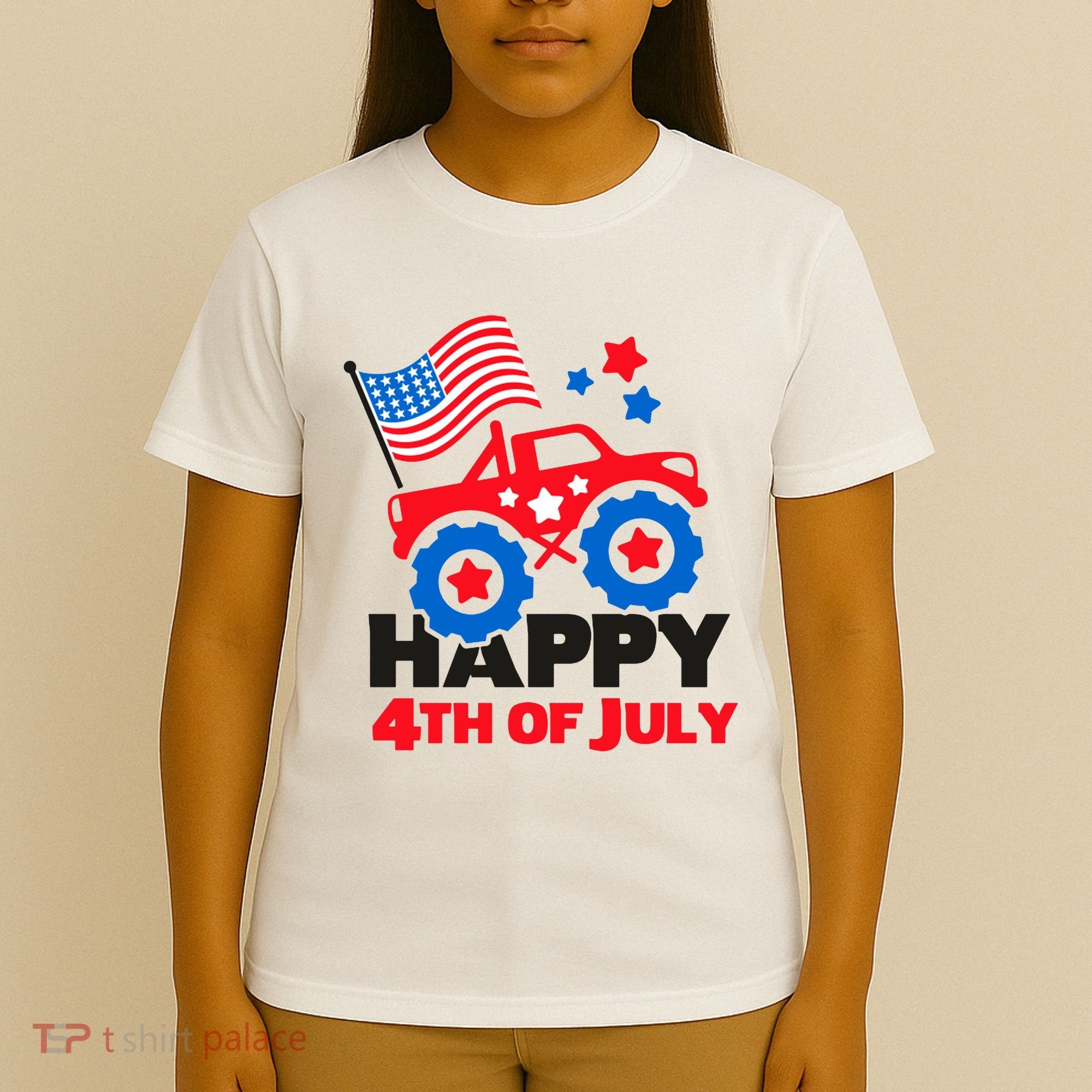 Happy 4th Of July Monster Truck American Flag T-Shirt