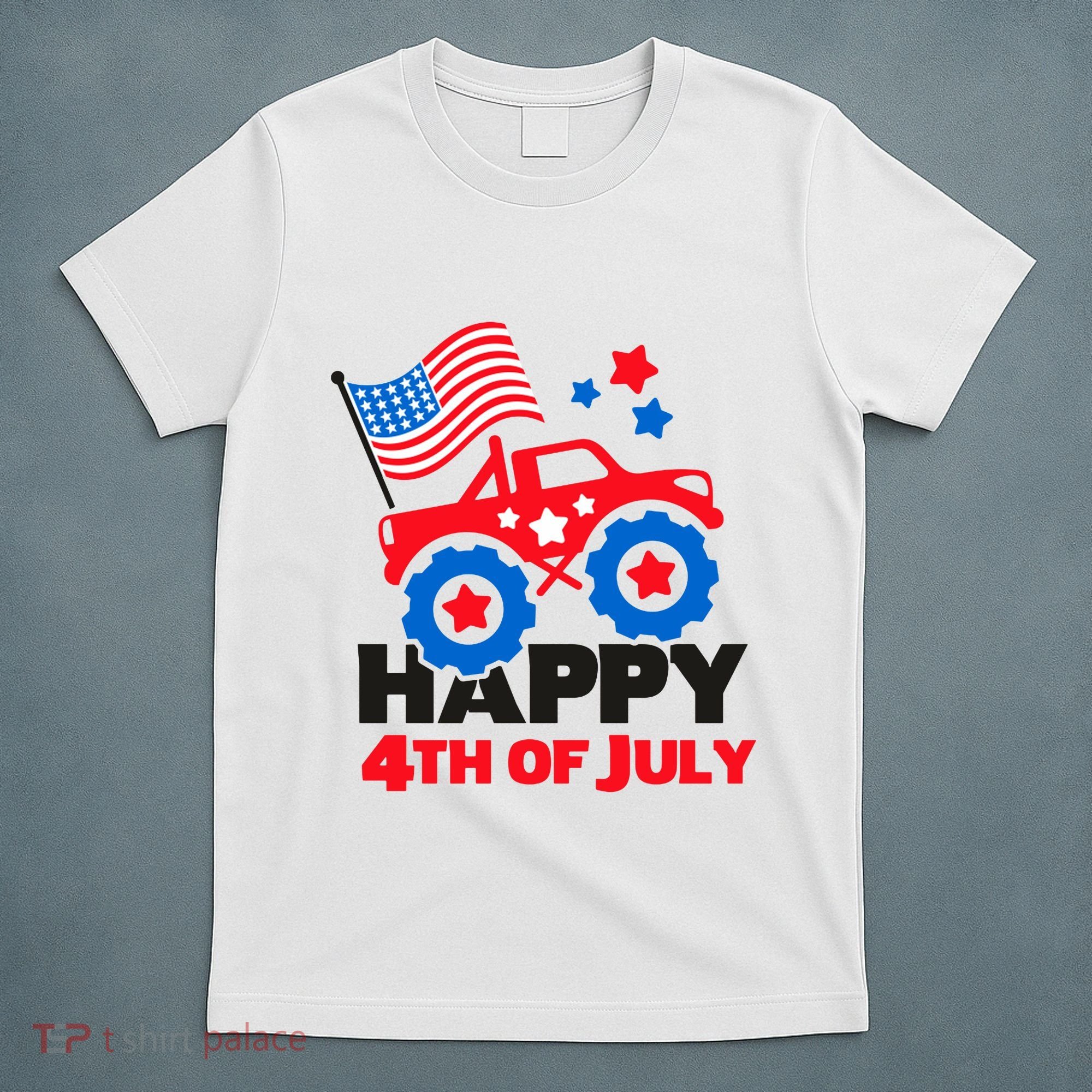 Happy 4th Of July Monster Truck American Flag T-Shirt