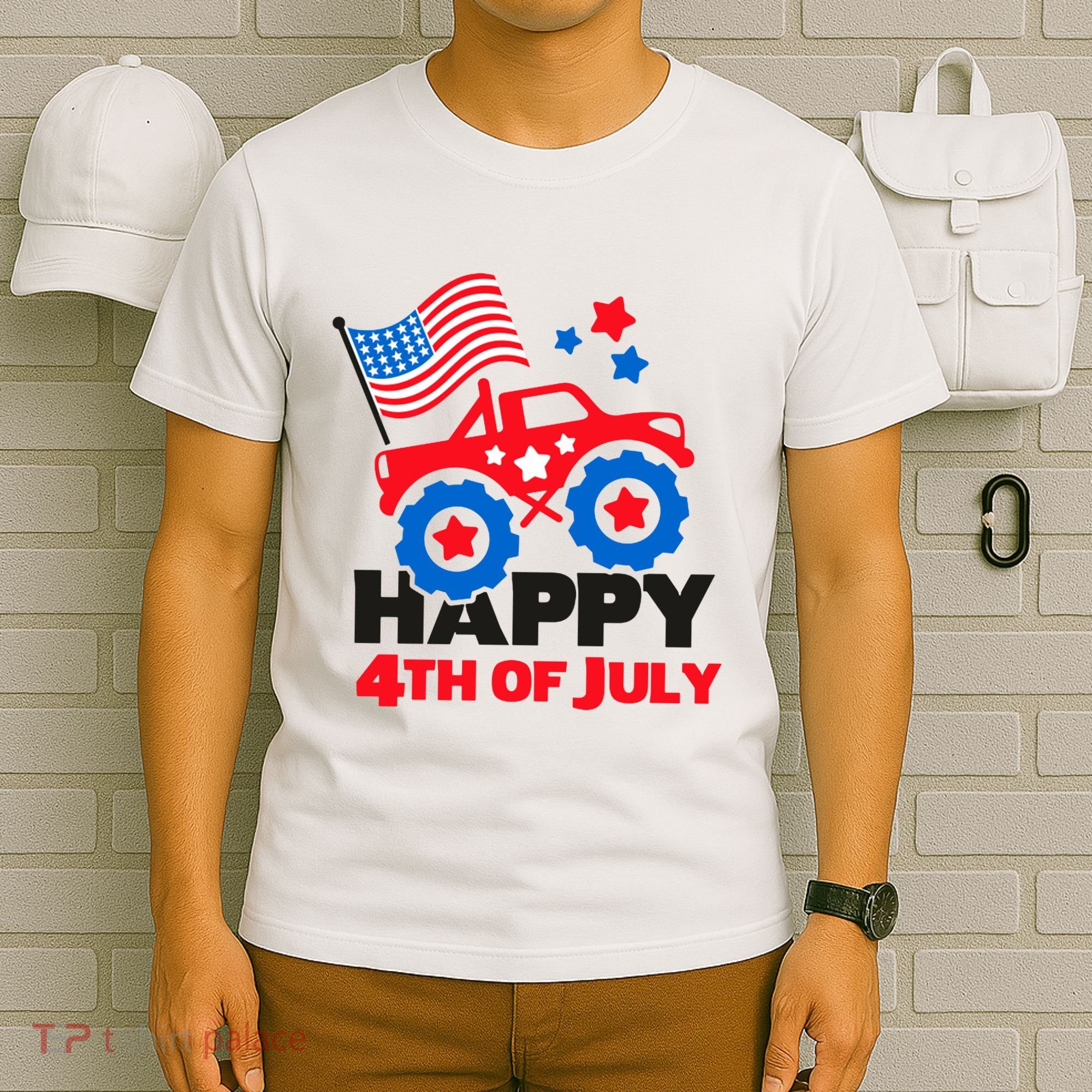 Happy 4th Of July Monster Truck American Flag T-Shirt