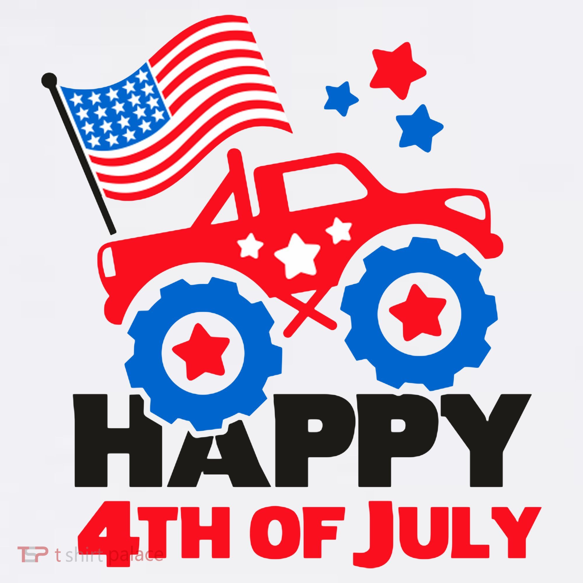 Happy 4th Of July Monster Truck American Flag T-Shirt